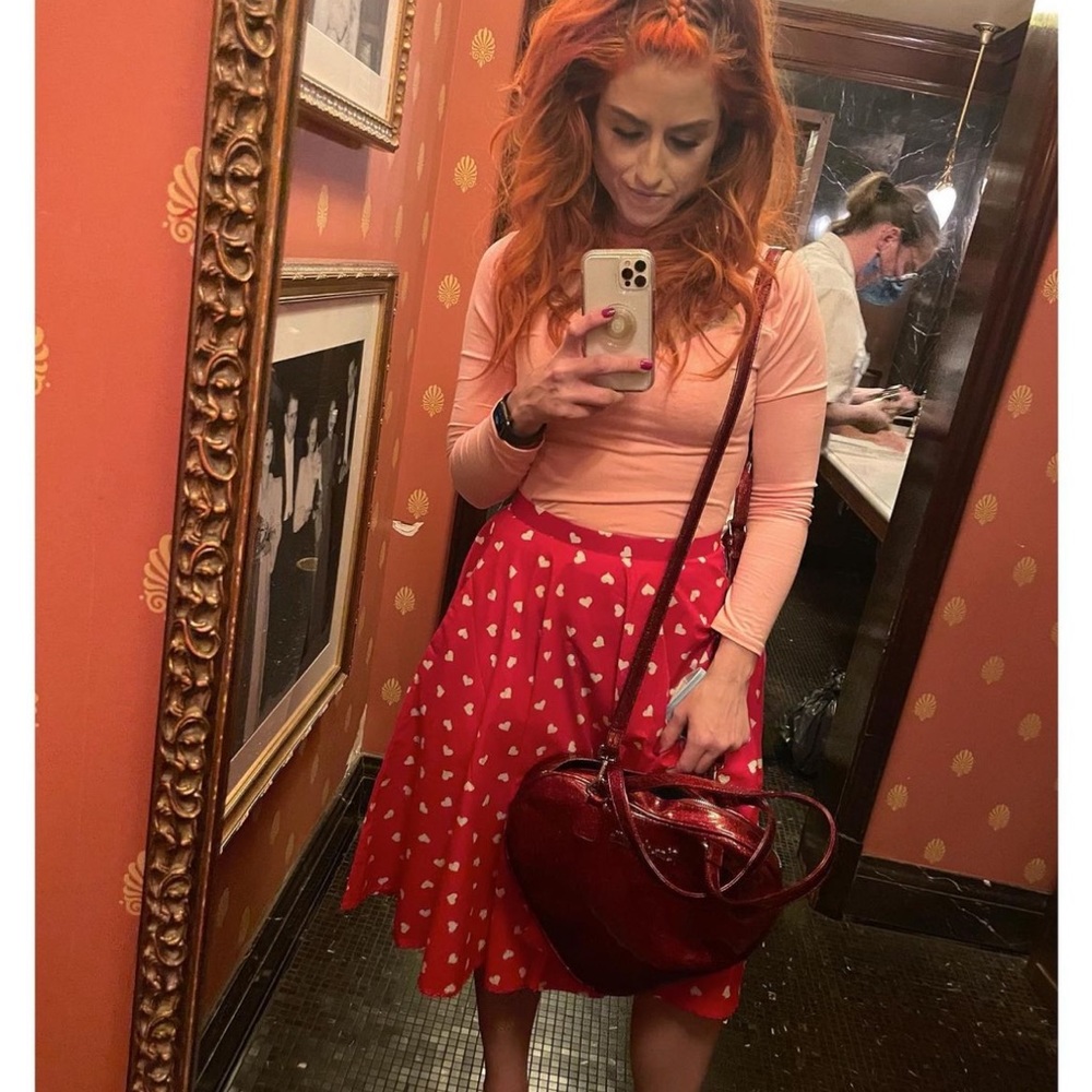 Blouse and Heart Printed Swing Skirt